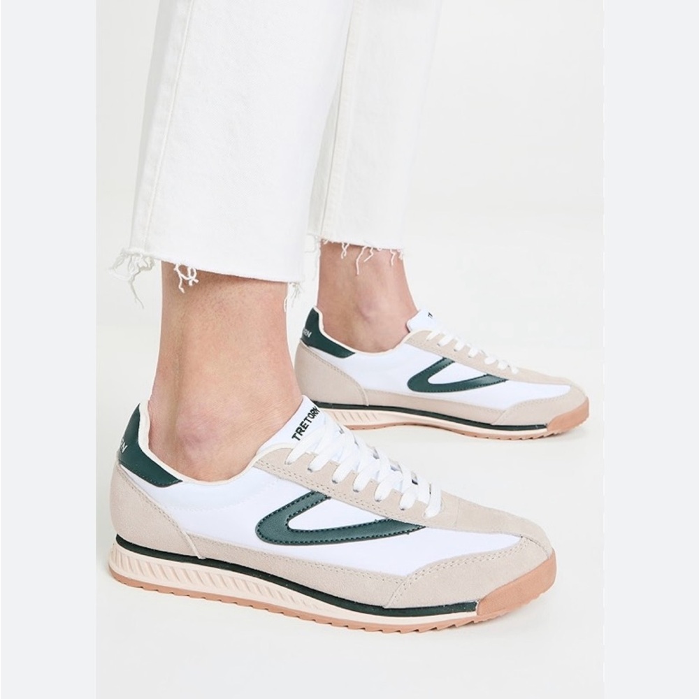 Tretorn Low rise Kristine Sneakers-White, Green, Suede Trim Sz 7.5 - Picture 8 of 8